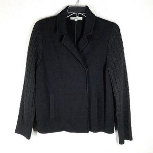 LOFT Cable Knit Cardigan Blazer Black Wool Sweater Double Breasted Old Money XL